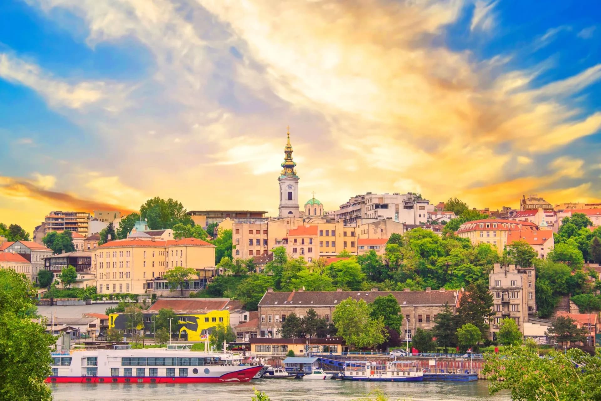 Beautiful view of the historic center of Belgrade on the banks of the Sava River, Serbia