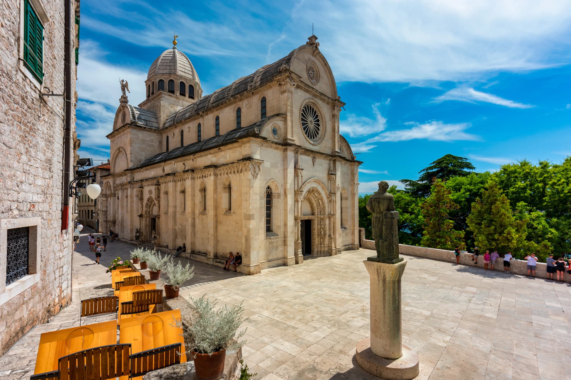 Croatia, city of Sibenik, panoramic view of the old town center and cathedral of St James, most important architectural monument of the Renaissance era in Croatia, UNESCO World Heritage
