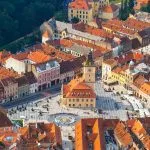 Vue aérienne de la vieille ville de Brasov, Transylvanie, Roumanie