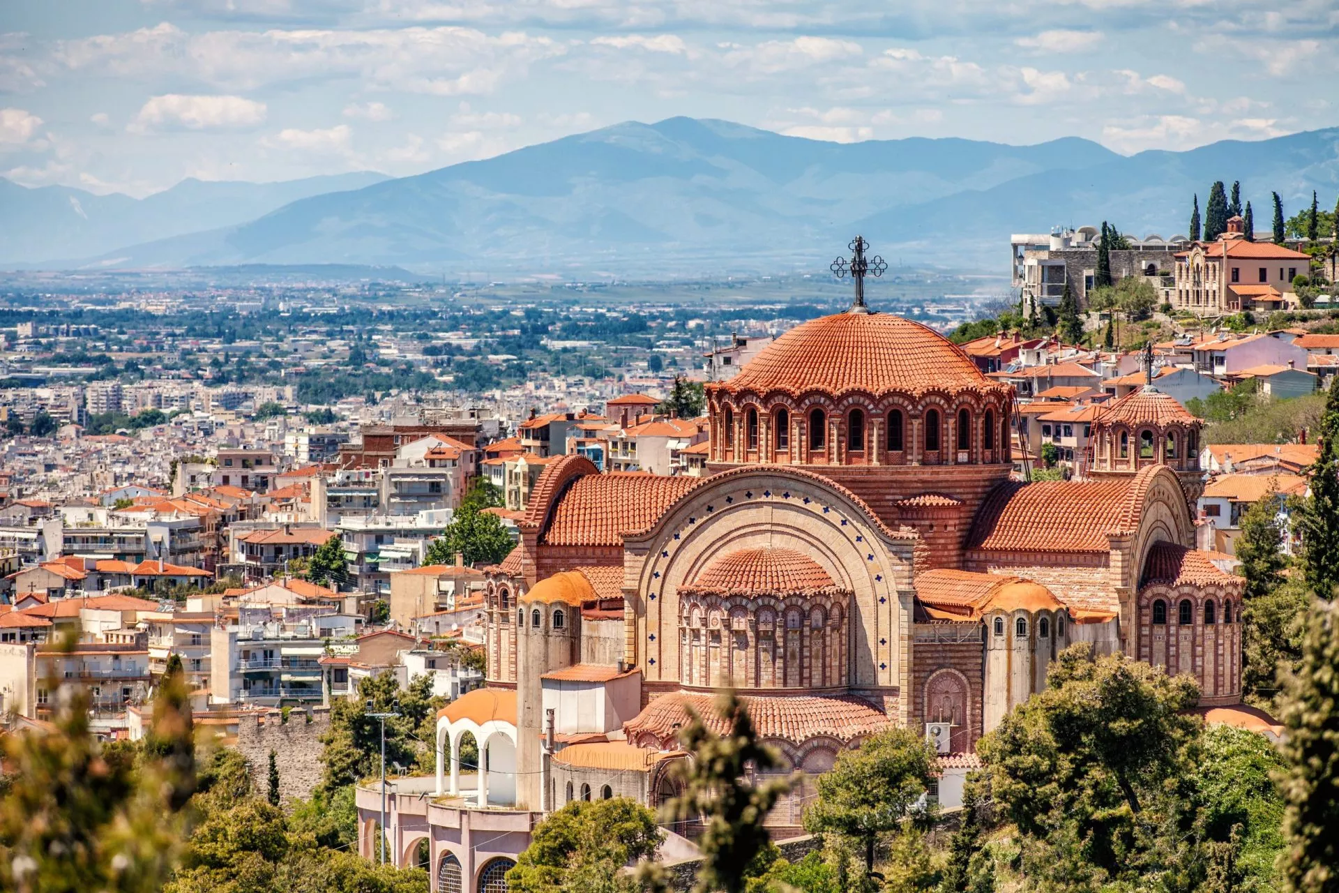 Sankt Paulus kyrka, panoramautsikt, Thessaloniki stad, Grekland